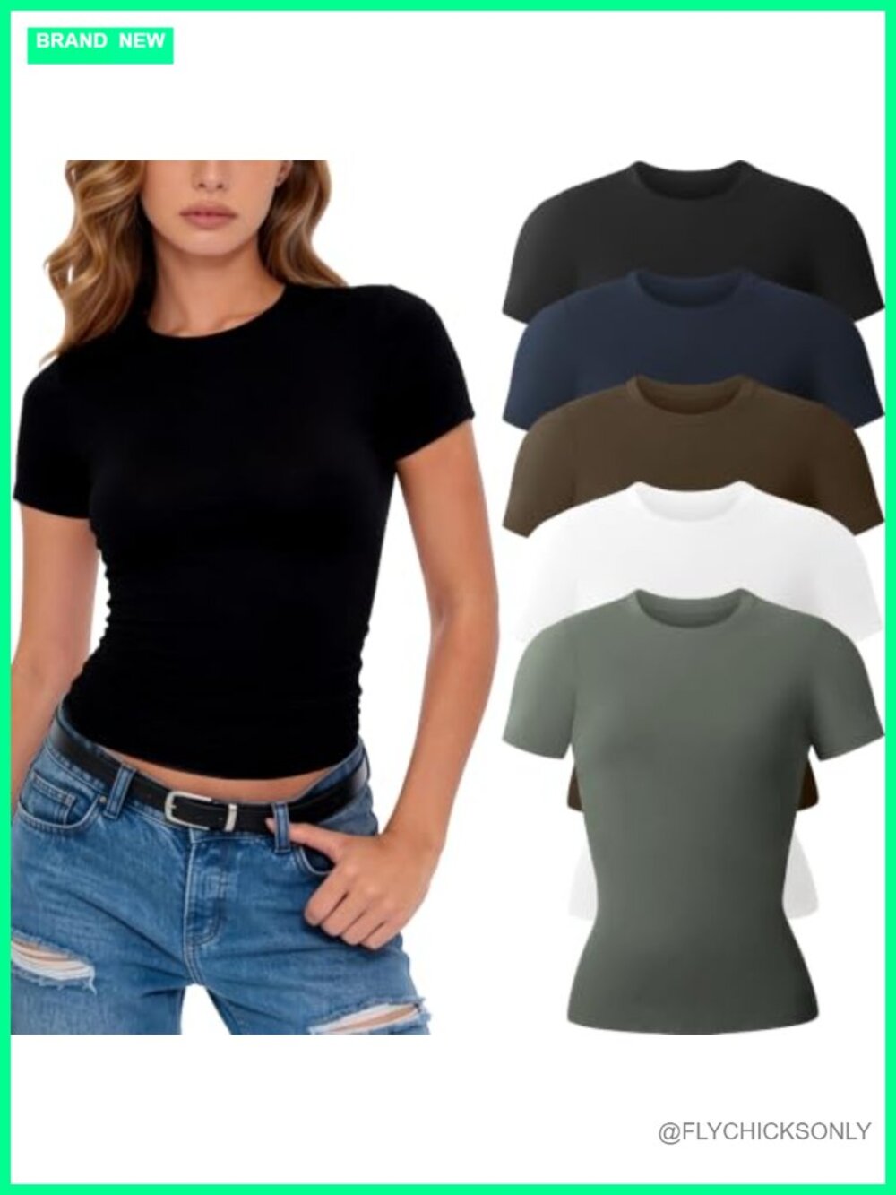 Women's Fitted Crew Neck Short Sleeve T-Shirts Rayon Spandex Basic Tees